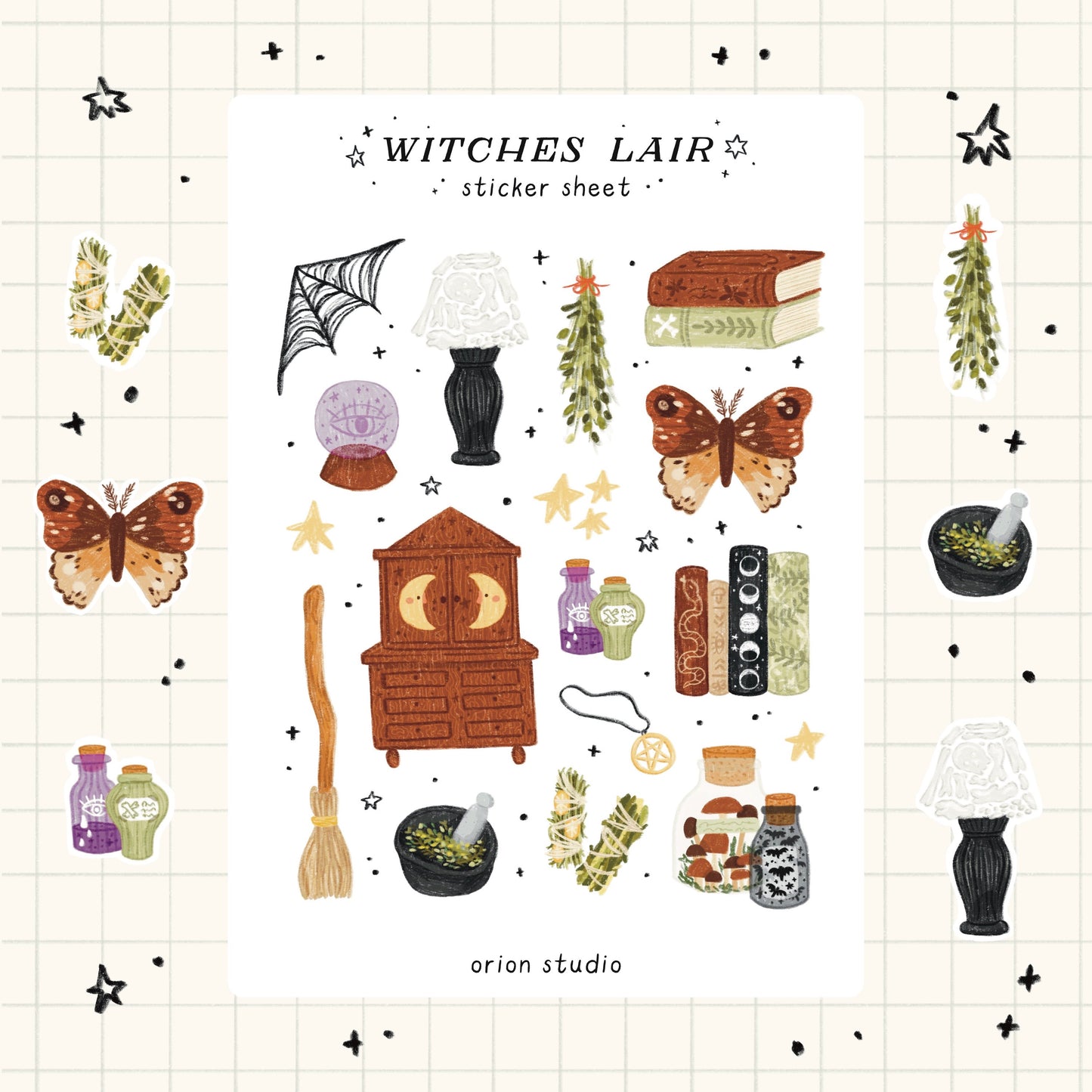 'WITCHES LAIR' sticker sheet